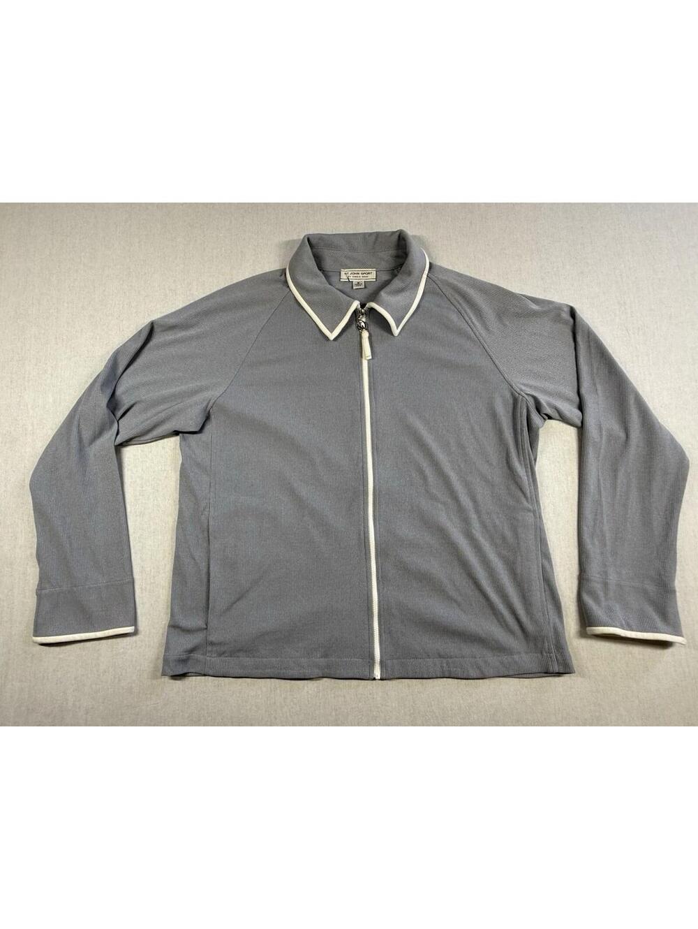 St John Sport Zip Up Knit Sweater Women Sz M Athletic Comfort Pockets Cover Up - Picture 1 of 13